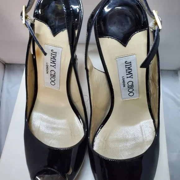 Jimmy Choo peep toe platform shoes sling back buckle fastenings Black 37…
